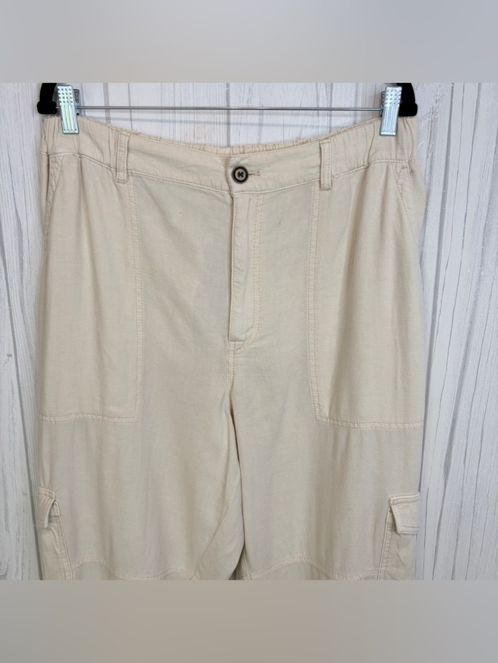 PILCRO Anthropologie Slim Beach Cargo Pants Linen Blend - Picture 5 of 12